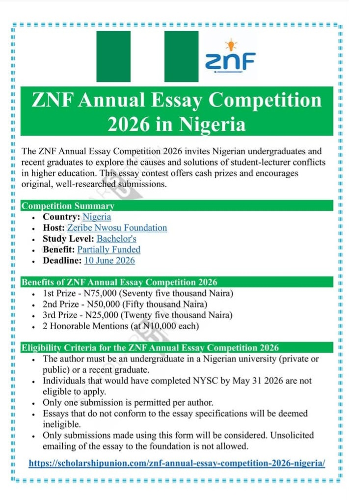 ZNF Annual Essay Competition 2026 in Nigeria