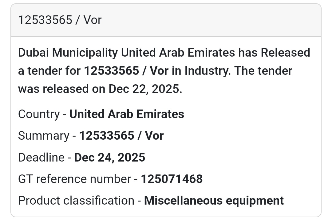 12533565 / VOR | Dubai Municipality