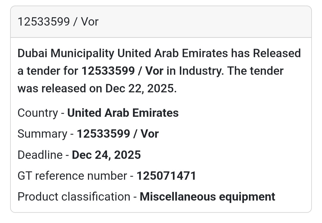 12533599 / VOR | Dubai Municipality