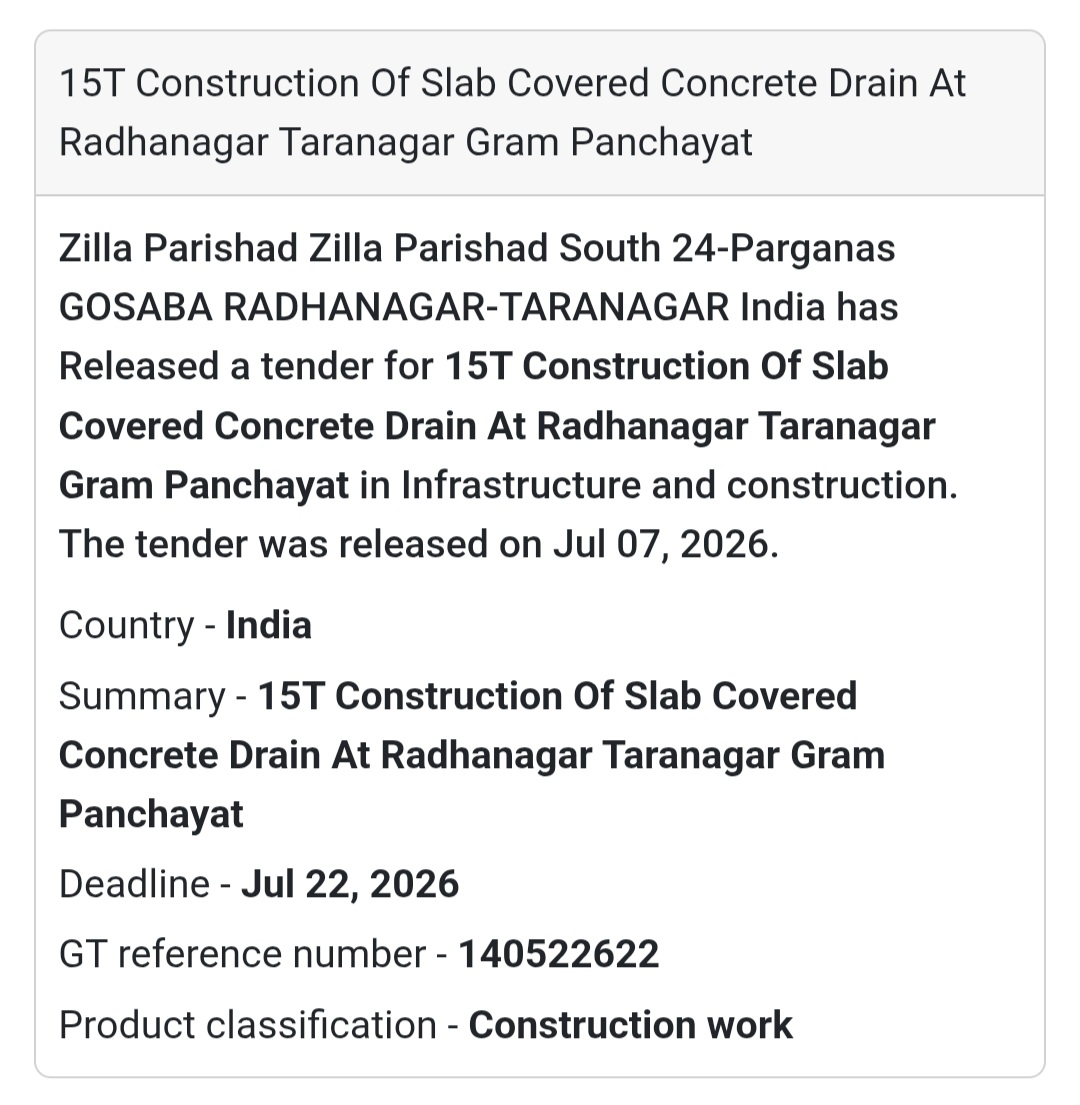 📢 15T Construction of Slab Covered Concrete Drain at Radhanagar Taranagar Gram Panchayat | Gosaba,