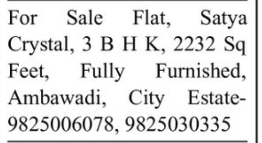 🏢 3 BHK Fully Furnished Flat for Sale | Satya Crystal, Ambawadi