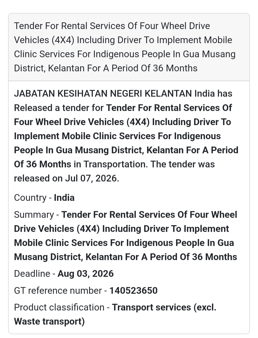 🚙 4WD Vehicle Rental for Mobile Clinic Services | Gua Musang, Kelantan, Malaysia
