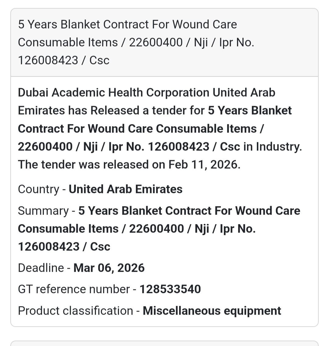 🩹 5 Years Blanket Contract – Wound Care Consumables