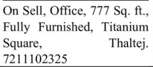🏢 777 Sq. Ft. Fully Furnished Office for Sale | Titanium Square, Thaltej