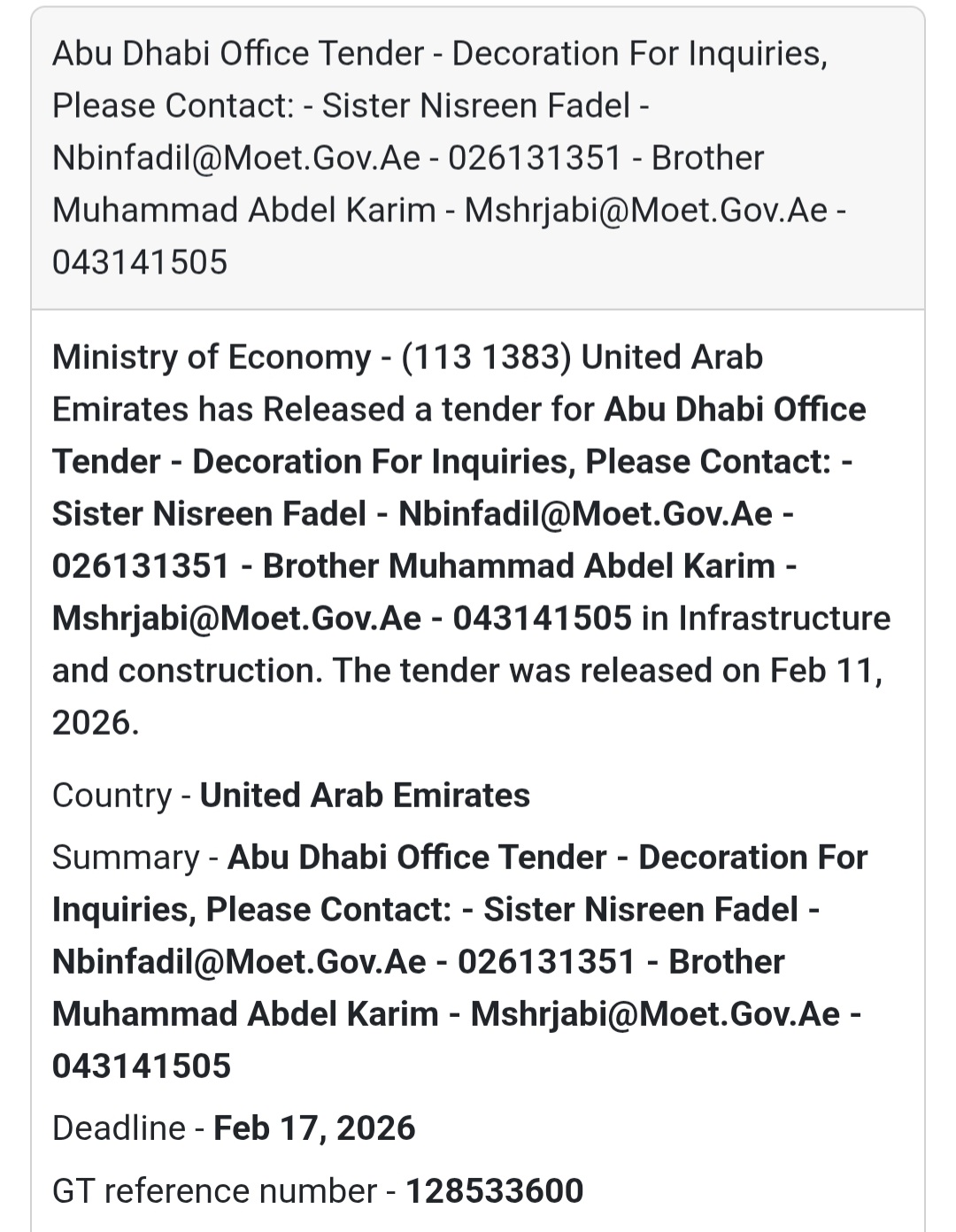 🏢 Abu Dhabi Office Tender – Decoration