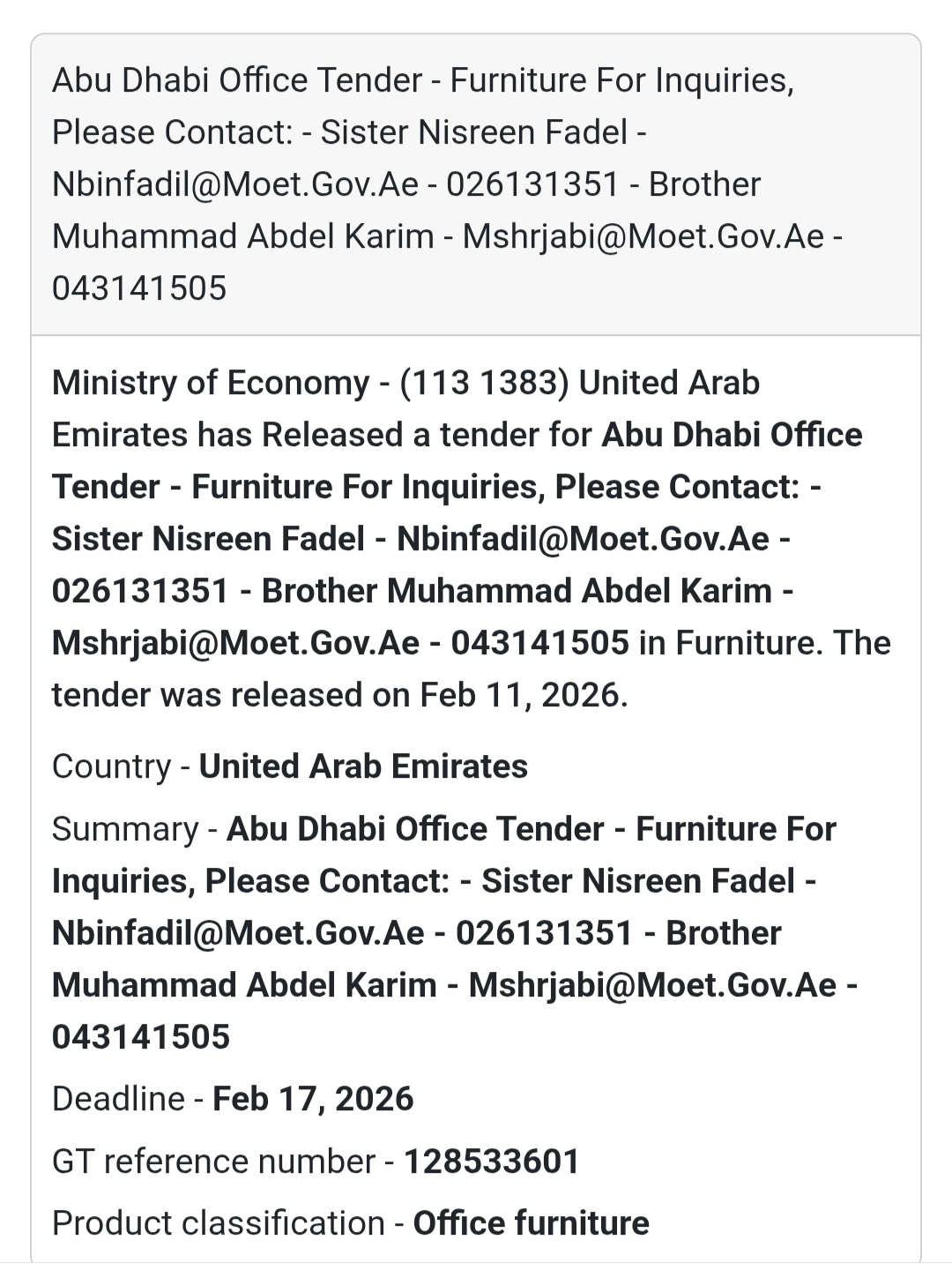 🪑 Abu Dhabi Office Tender – Furniture