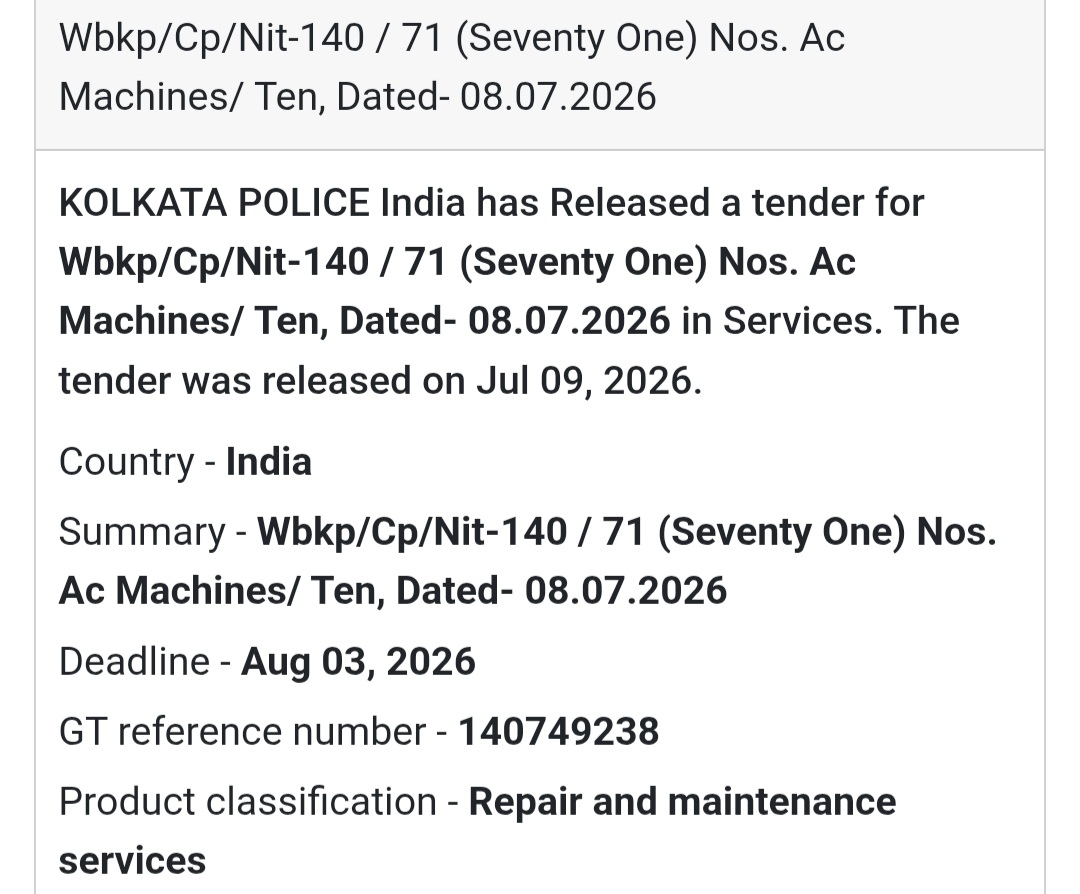 ❄️ AC Machines Maintenance (71 Nos.) | 📍Kolkata Police