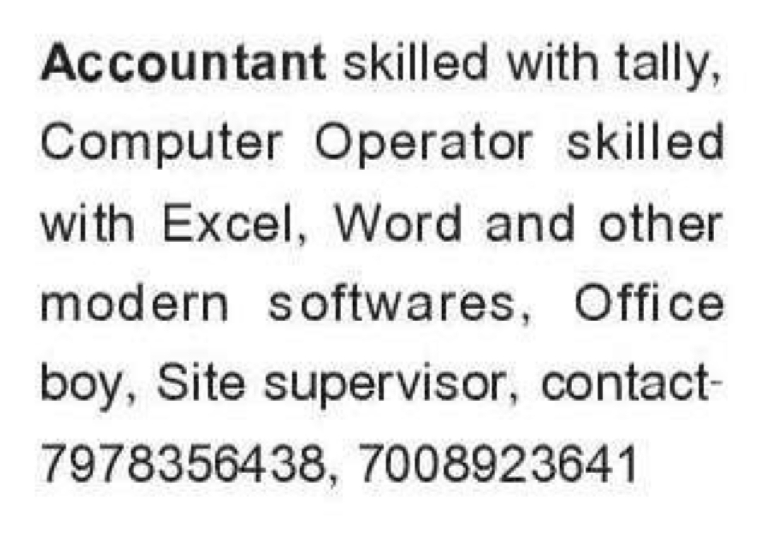 💼 Accountant, Computer Operator Required  Bhubaneswar