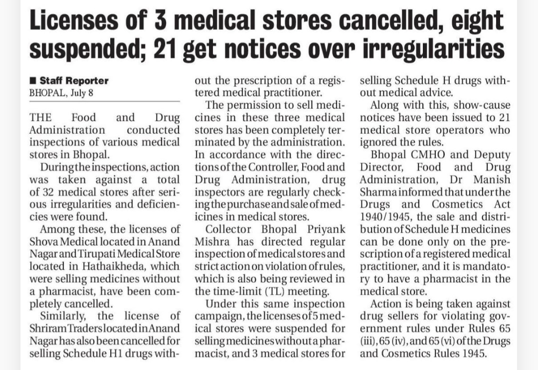 🚨 Action Against Medical Stores in Bhopal