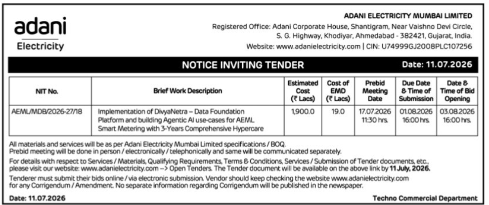 📑 Adani Electricity Mumbai Limited – Tender Notice