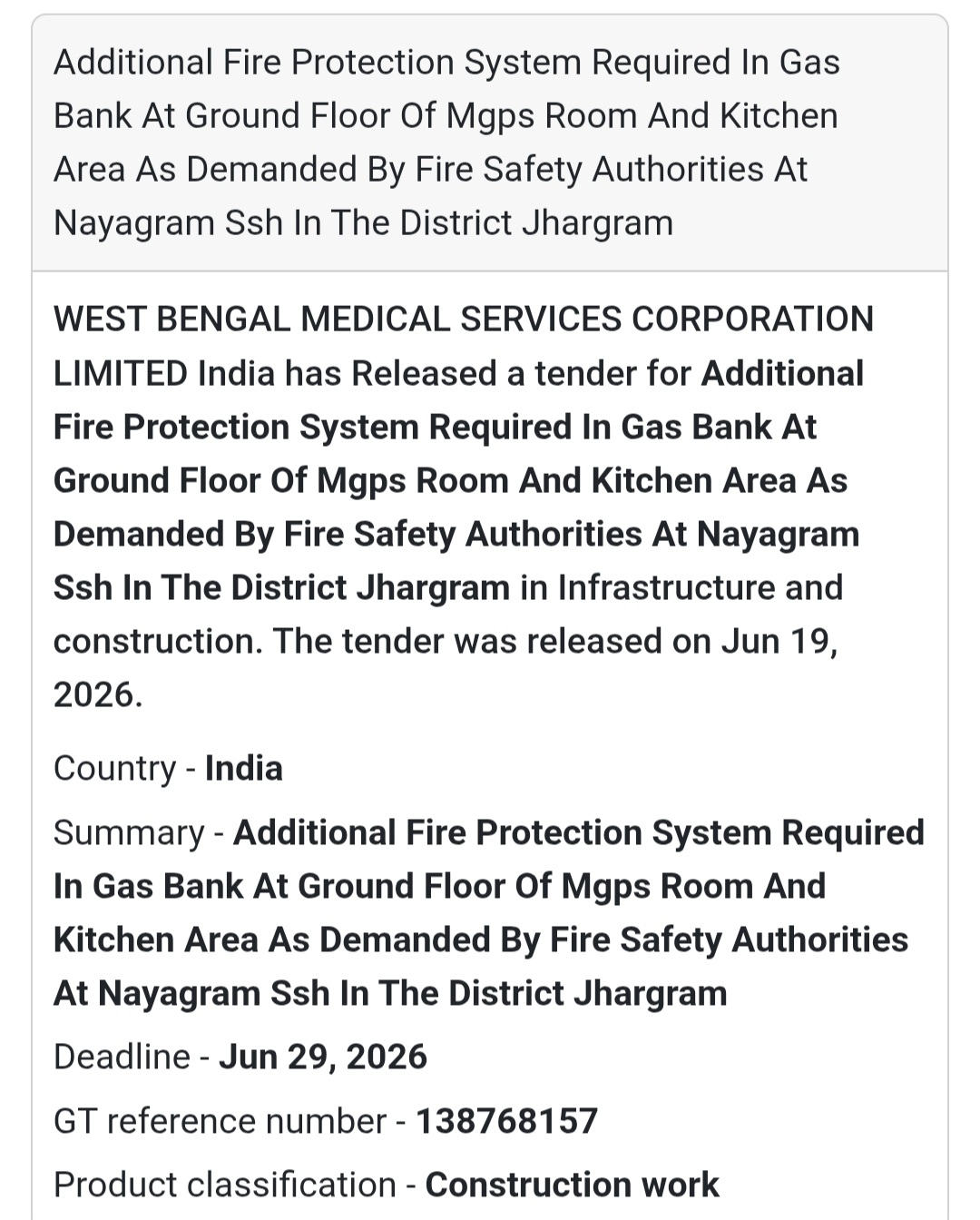 🔥 Additional Fire Protection System at Nayagram SSH