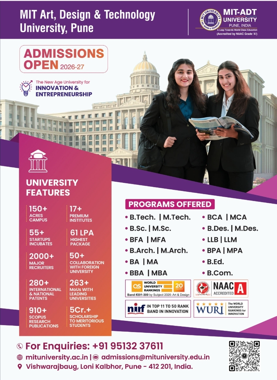 🎓 Admissions Open 2026–27 – MIT Art, Design & Technology University