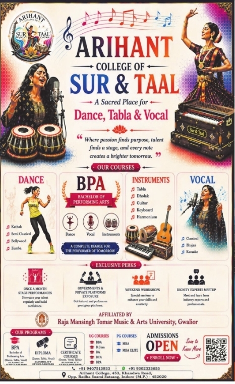 🎵 Admissions Open – Arihant College of Sur & Taal, Indore