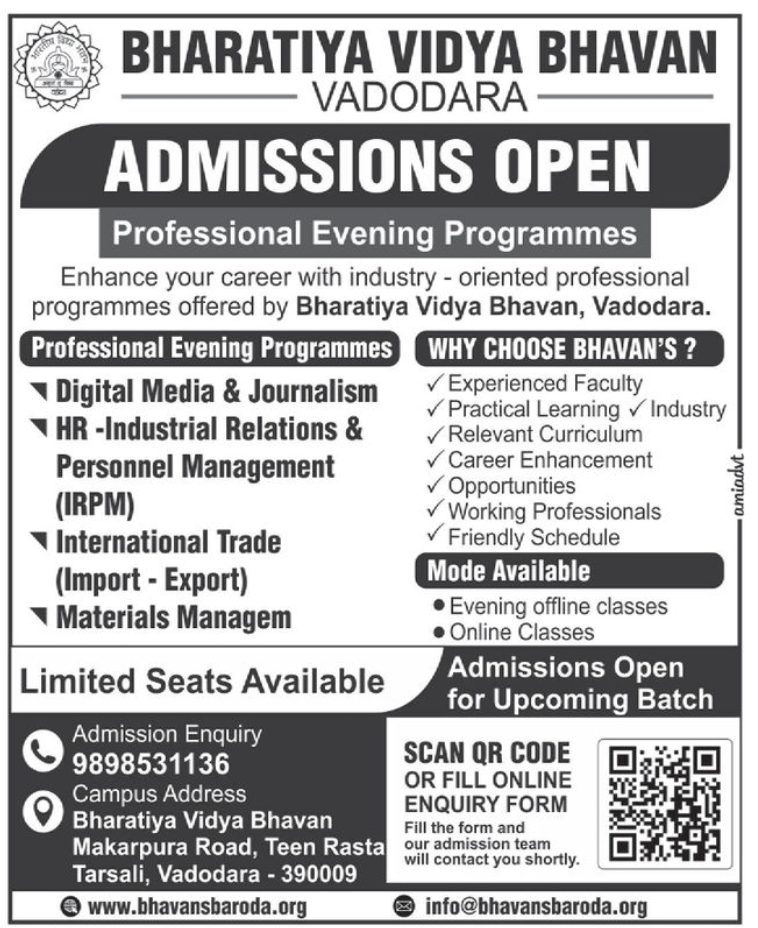 🎓 Admissions Open – Bharatiya Vidya Bhavan, Vadodara