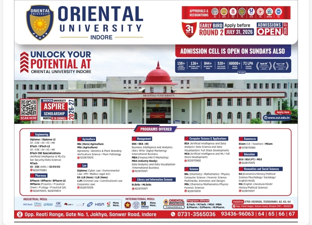 🎓 Admissions Open – Oriental University, Indore