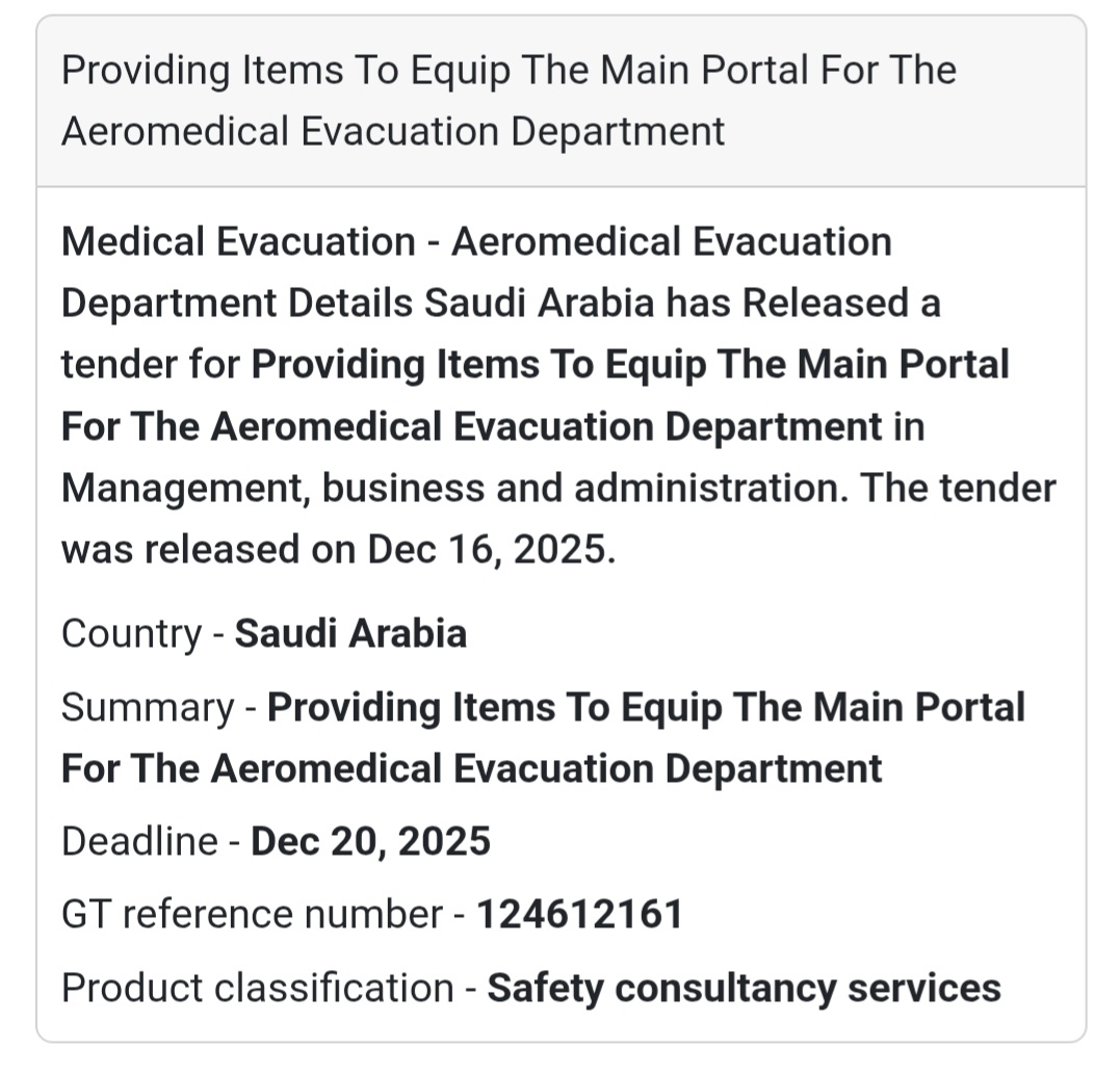 🔔 Aeromedical Services Tender | Saudi Arabia 🇸🇦