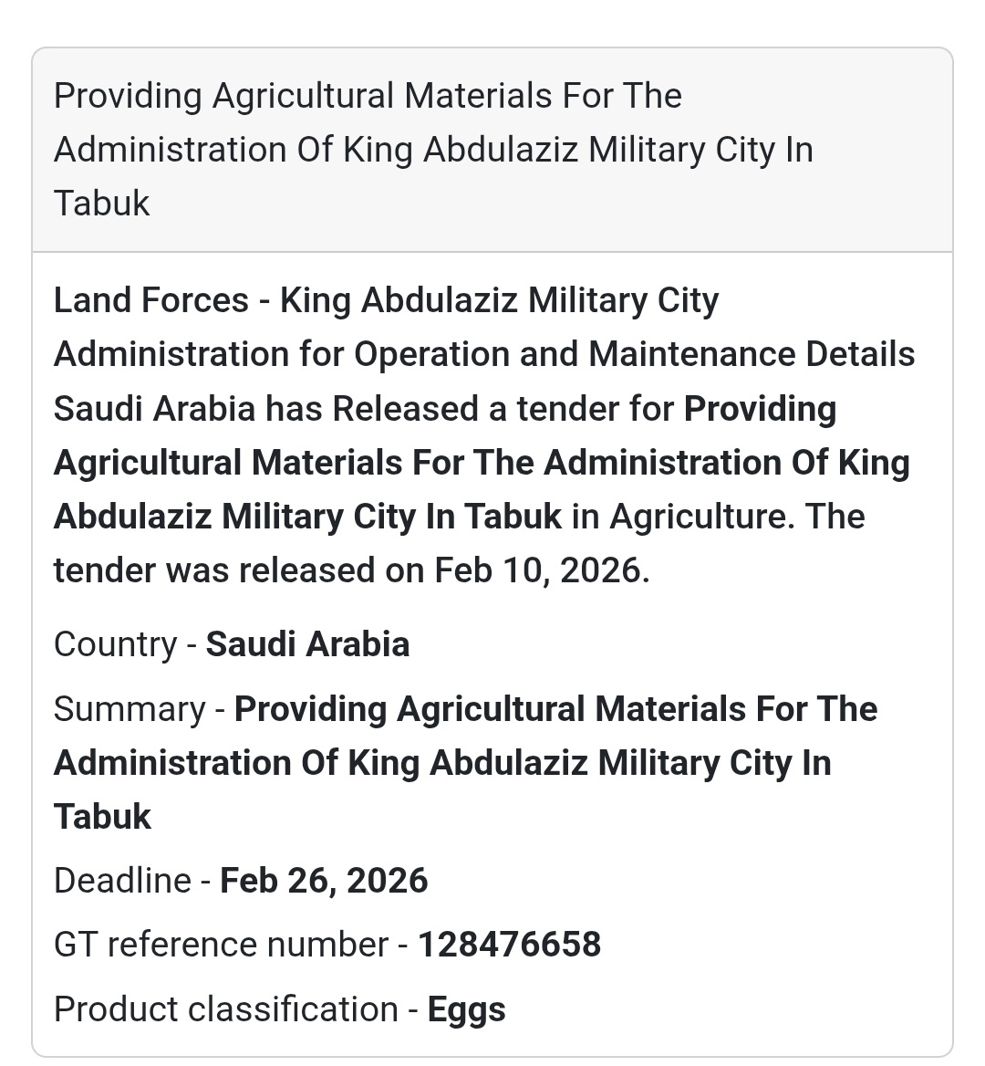 🌾 Agricultural Materials – King Abdulaziz Military City (Tabuk)