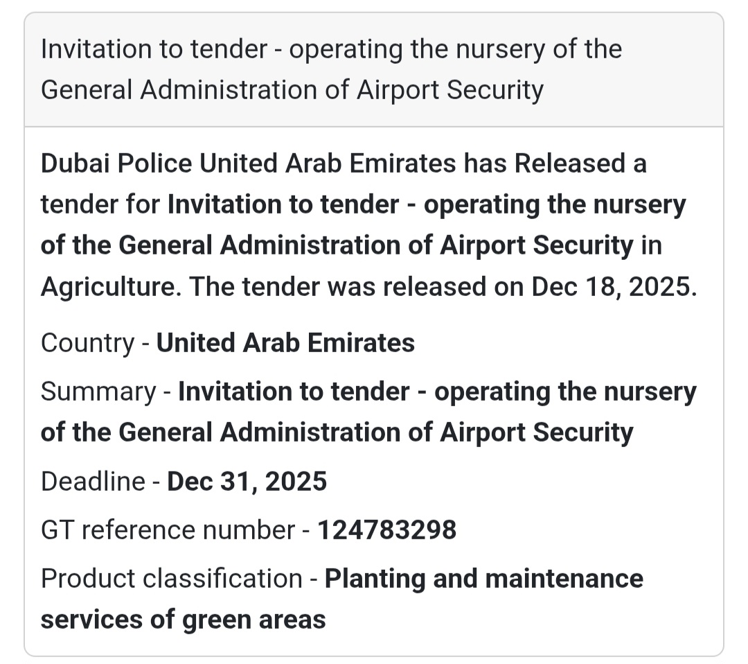 🔔 Agriculture Services Tender | United Arab Emirates 🇦🇪