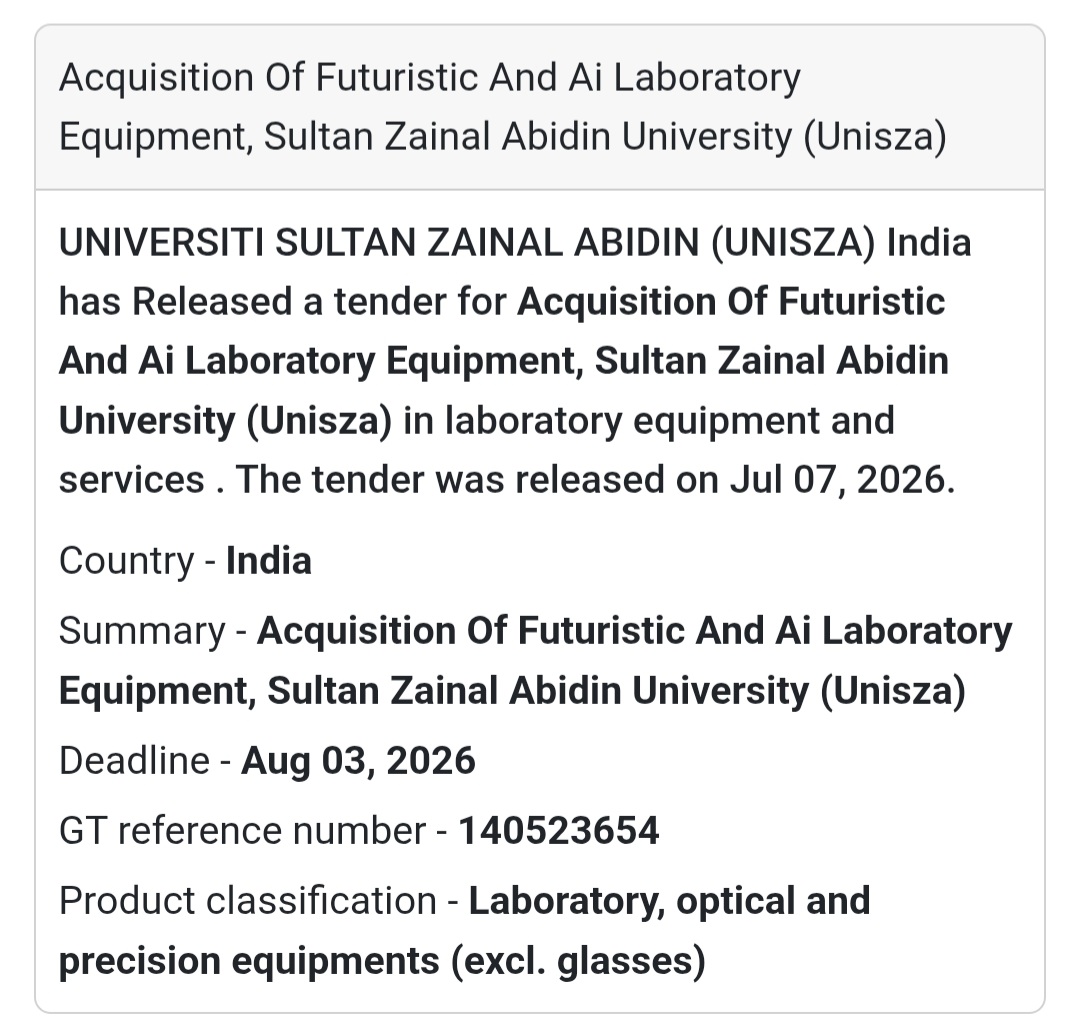 🤖 AI Laboratory Equipment Acquisition | Kuala Nerus, Terengganu, Malaysia