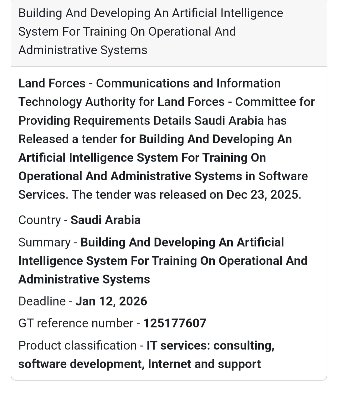 🤖 AI & Software Development Tender – Saudi Arabia 🇸🇦