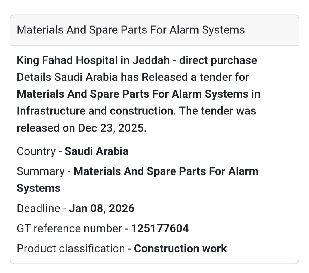 🚨 Alarm Systems Tender – Saudi Arabia 🇸🇦