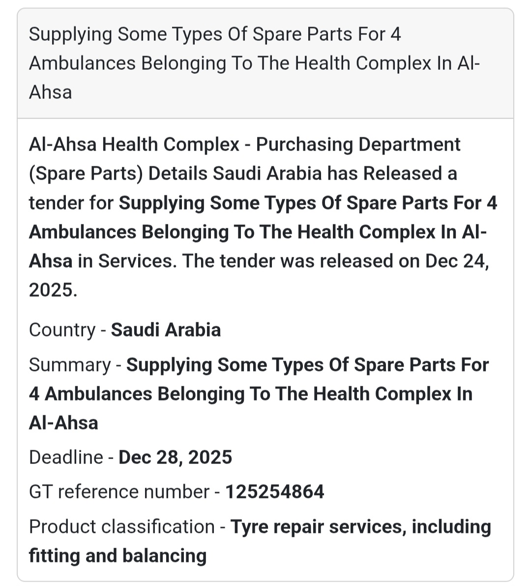 🚑 Ambulance Spare Parts – Al-Ahsa 🇸🇦