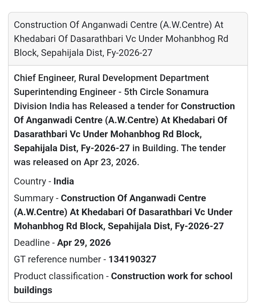 🏗️ Anganwadi Centre Construction – Sepahijala