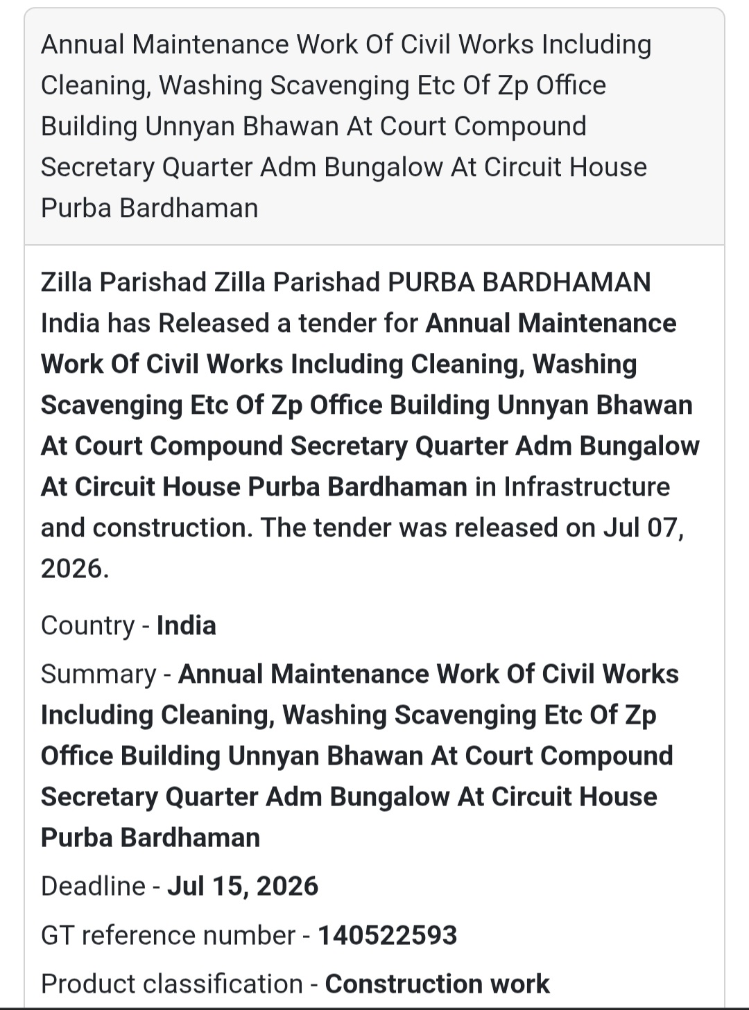 🏢 Annual Maintenance of Civil Works – Purba Bardhaman (West Bengal)