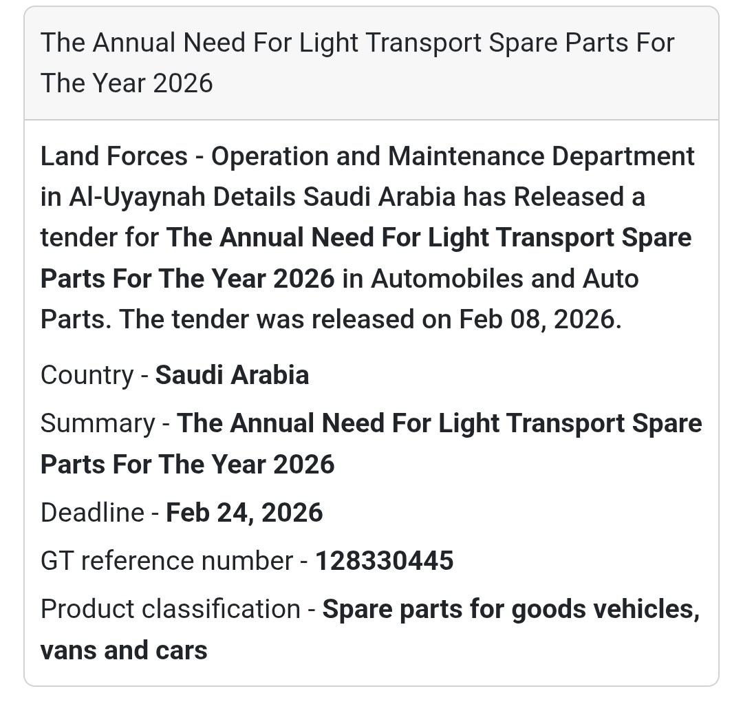 🚚 Annual Requirement for Light Transport Spare Parts – 2026