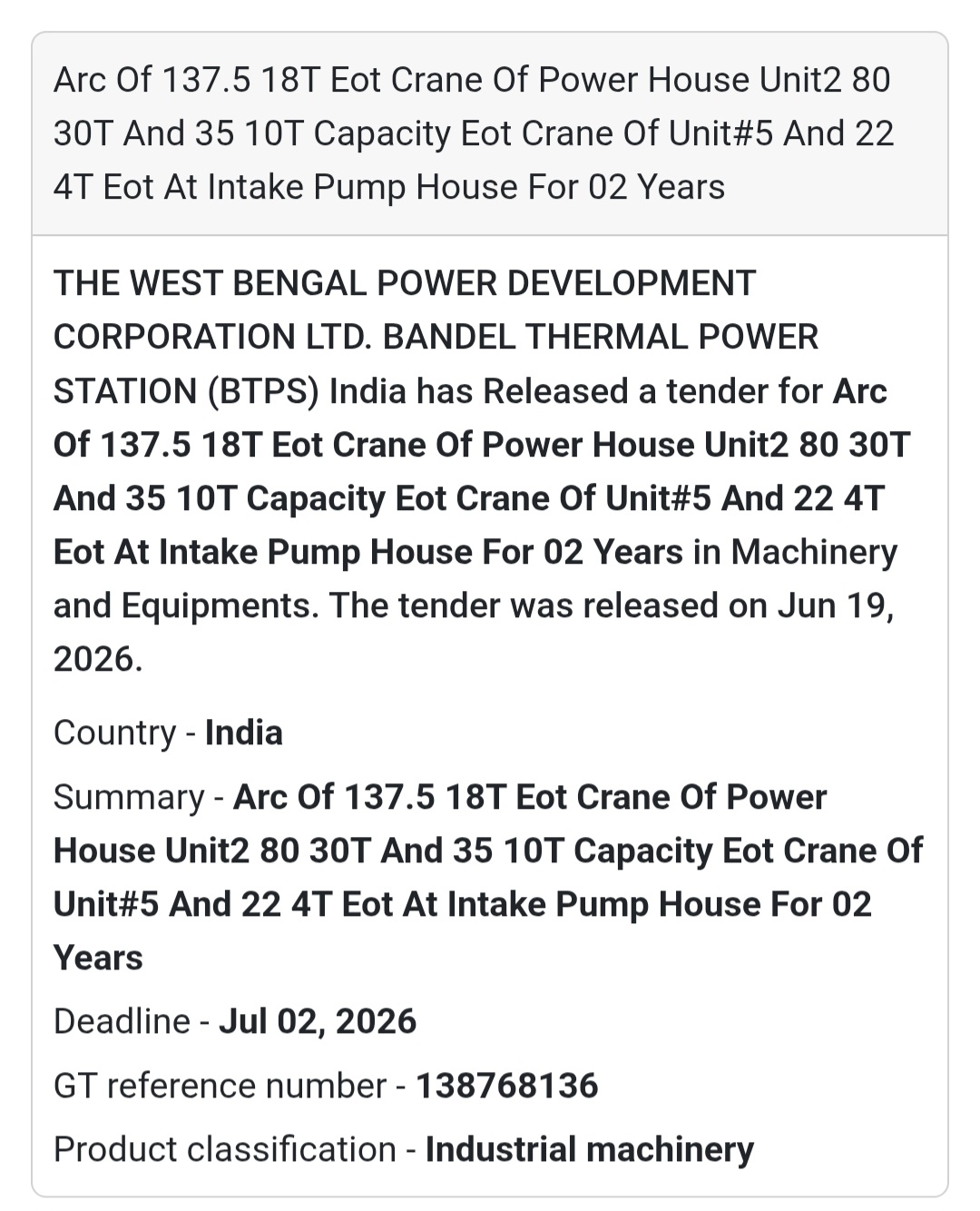 ⚙️ ARC for EOT Cranes at Bandel Thermal Power Station