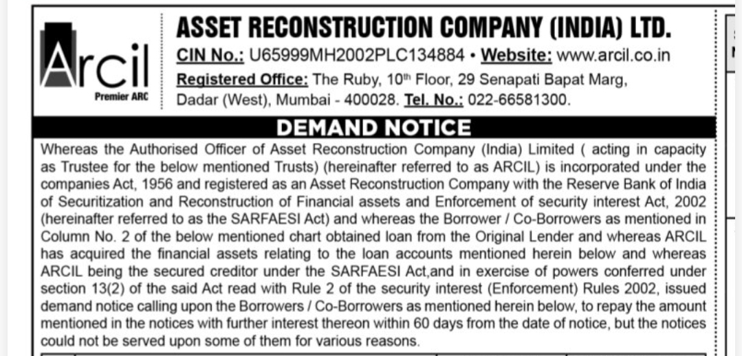 📢 ARCIL – Demand Notice