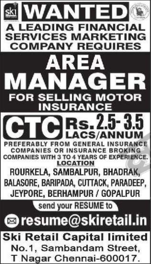 💼 Area Manager Required – Financial Services Company Odisha
