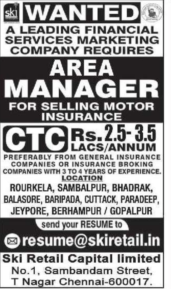 💼 Area Manager Required | Motor Insurance Bhubaneswar