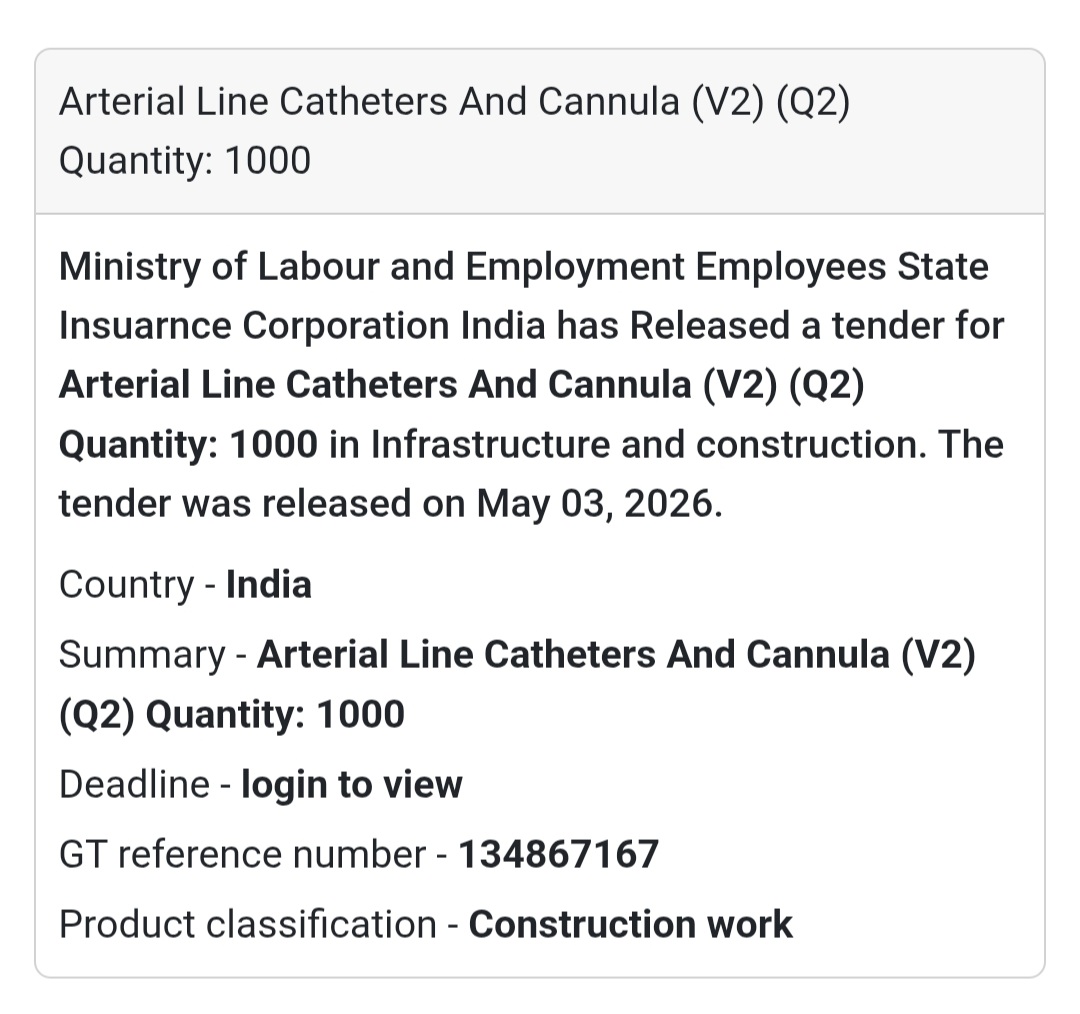 🏥 Arterial Line Catheters Tender