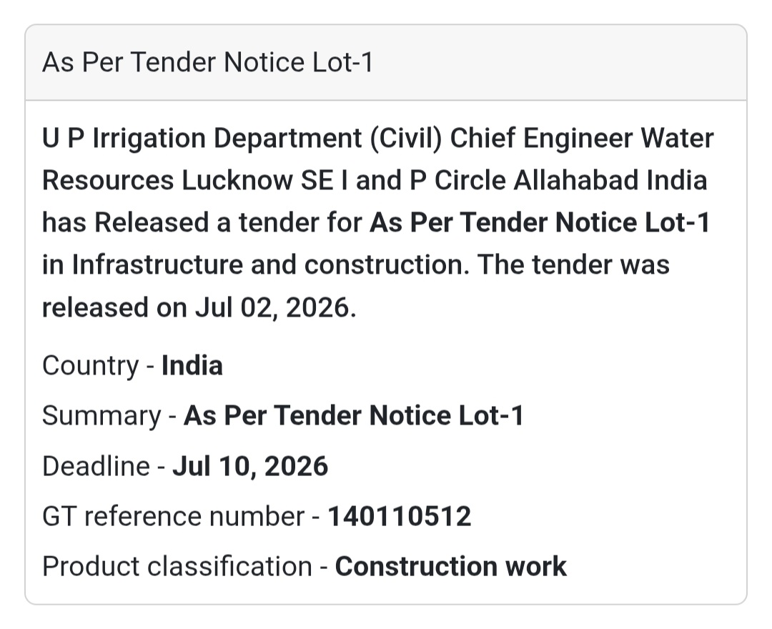 🌊 As Per Tender Notice – Lot 1 | 📍Uttar Pradesh