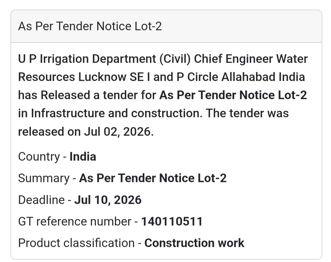 🌊 As Per Tender Notice – Lot 2 | 📍Uttar Pradesh