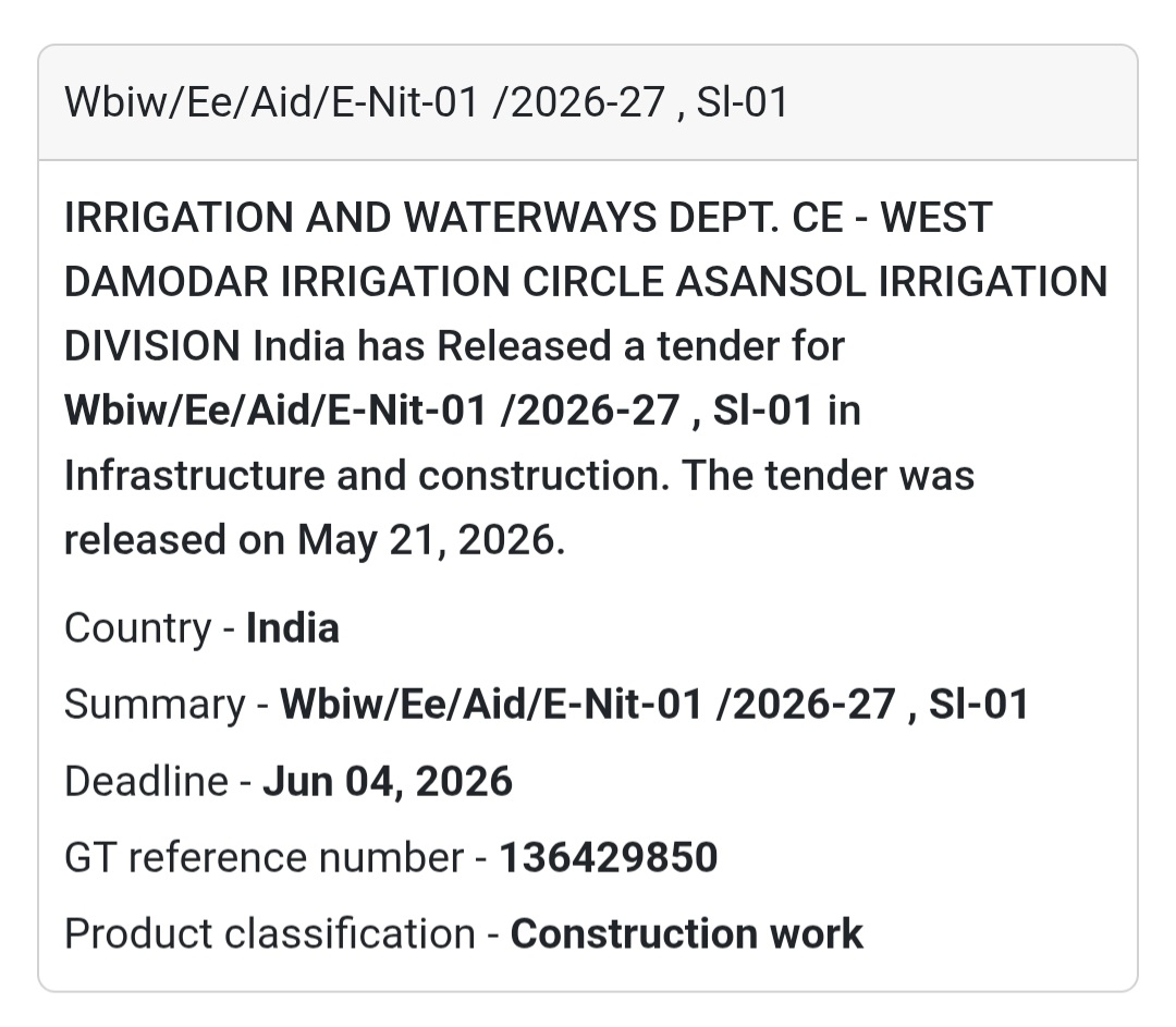 🌊 Asansol Irrigation Construction Tender