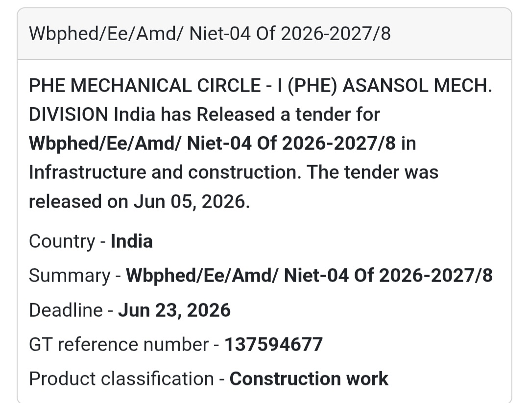 🚨 Asansol, West Bengal | Construction Tender Opportunity