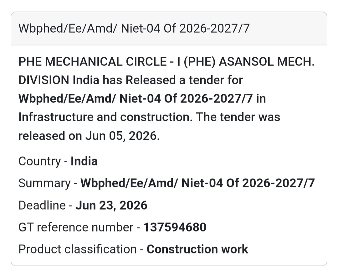 🚧 Asansol, West Bengal | Government Construction Tender