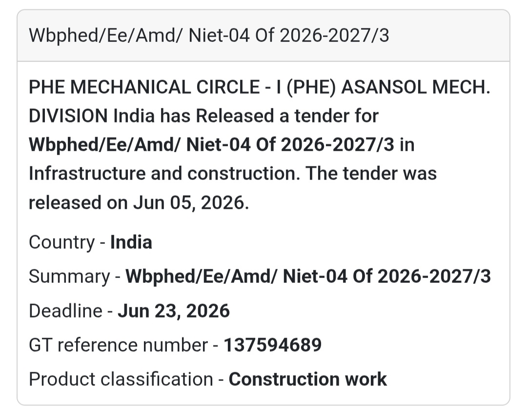 🏗️ Asansol, West Bengal | Infrastructure Development Tender