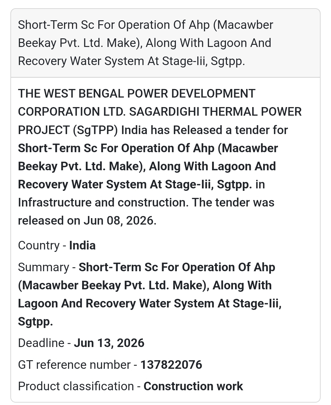 ⚙️ Ash Handling Plant Operation Contract | Murshidabad 📍 West Bengal