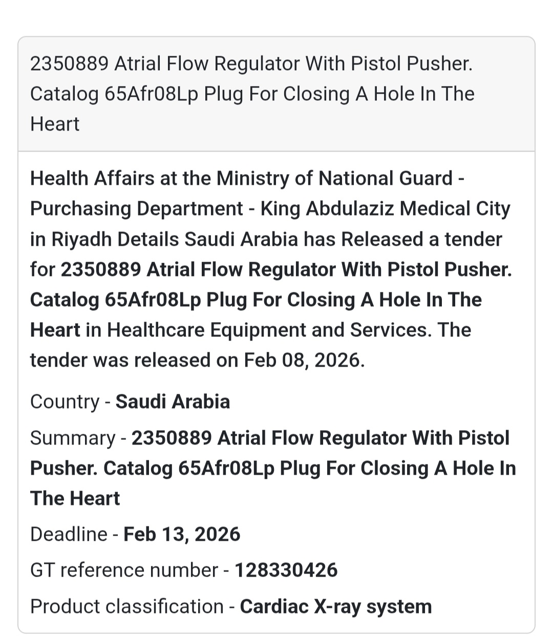 ❤️ Atrial Flow Regulator with Pistol Pusher (65Afr08Lp)