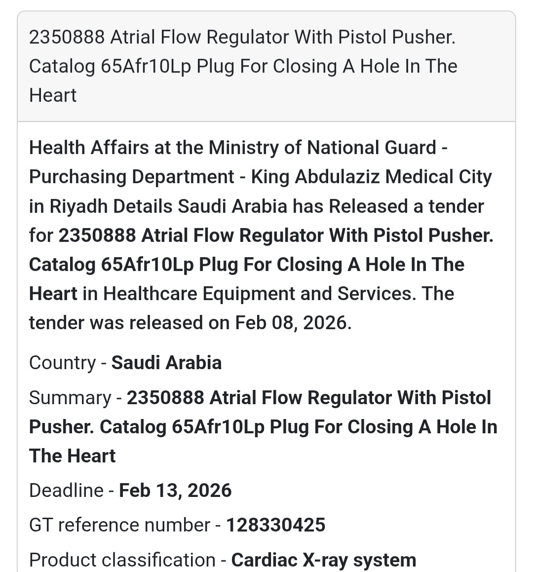 ❤️ Atrial Flow Regulator with Pistol Pusher (65Afr10Lp)