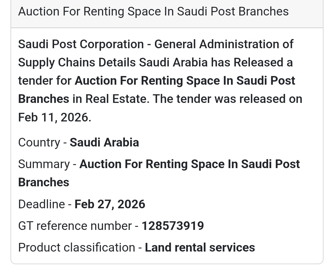 🏢 Auction for Renting Space – Saudi Post Branches