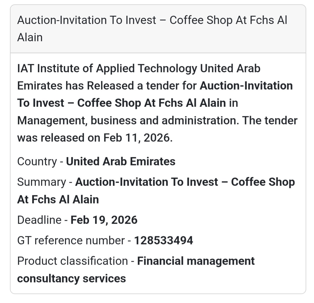 ☕ Auction – Invitation to Invest: Coffee Shop at FCHS Al Ain