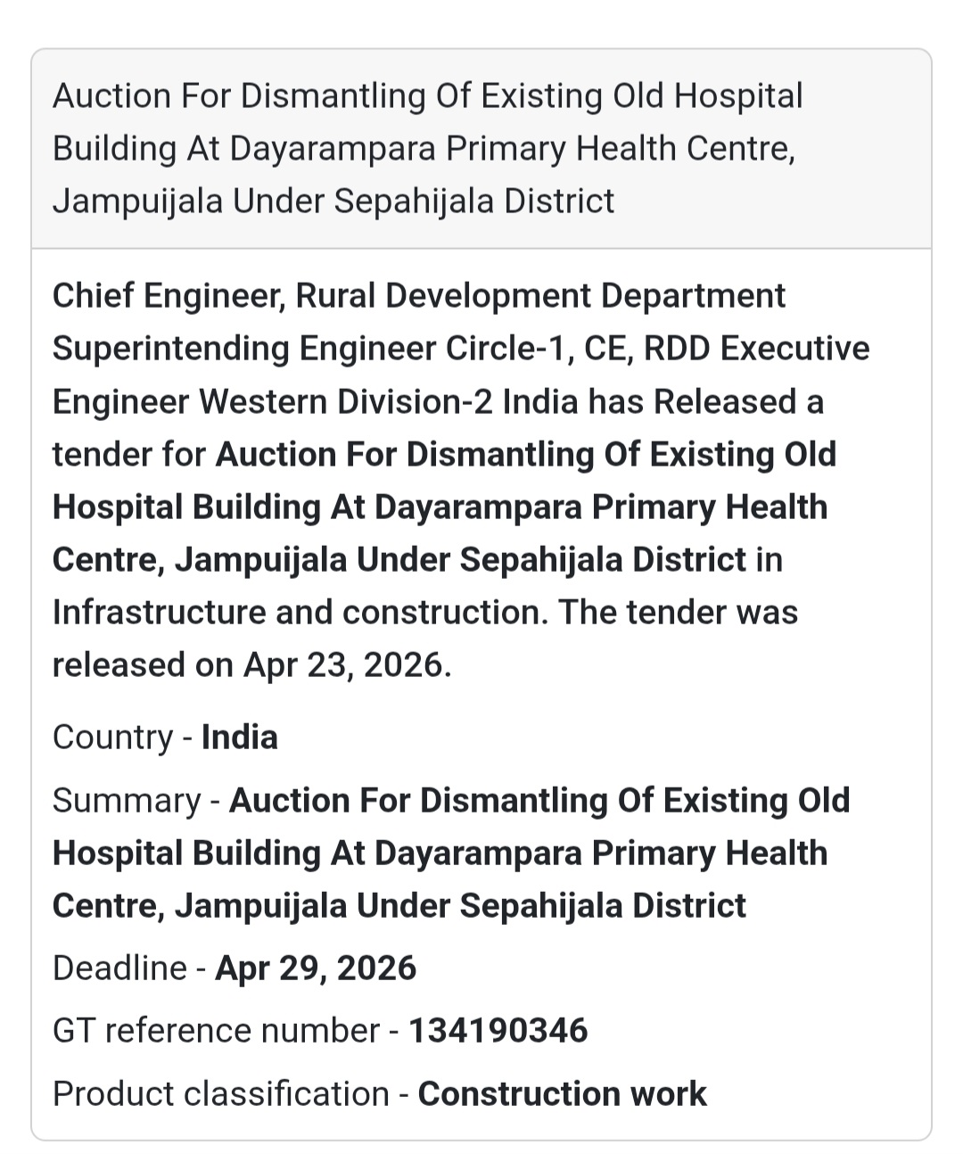 🏚️ Auction – Old Hospital Dismantling