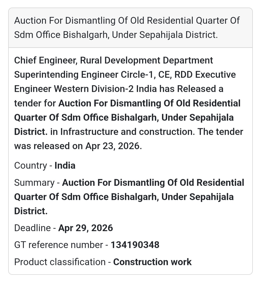 🏚️ Auction – Residential Quarter Dismantling