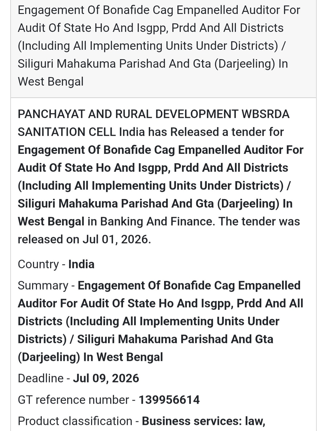 📊 Audit Services Tender | West Bengal