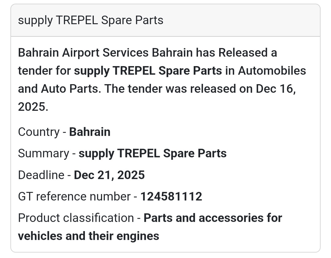 🔔 Automobile Spare Parts Tender | Bahrain 🇧🇭