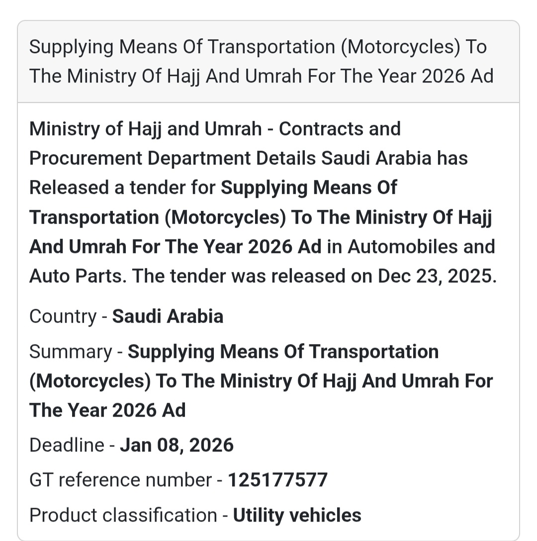 🏍️ Automotive Tender – Saudi Arabia 🇸🇦